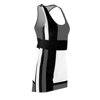 Racerback Dress – 60s 2 Black White & Gray Geometric Style