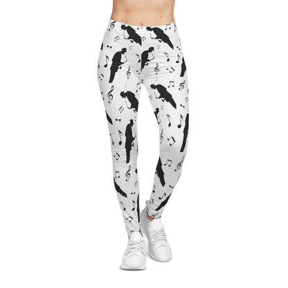 Artistic black-and-white leggings featuring jazz saxophonist silhouettes and musical notes. Created by Marcel W-Dagrou for allmyart.net, these Women’s Casual Leggings combine comfort, rhythm, and elegance for creative, fashion-forward women.