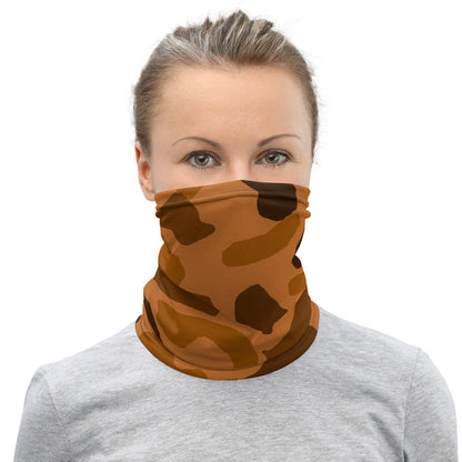 Neck Gaiter – Camouflage 4 Brown Gradient Edition, brown camouflage pattern with artistic gradient tones, multifunctional recycled neck accessory for men and women.