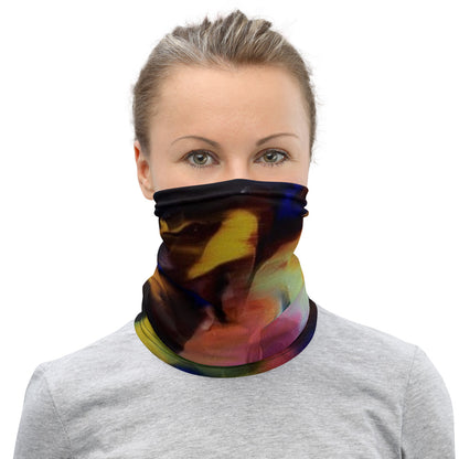 Neck Gaiter – Palette Wild Summer Edition, colorful abstract pattern inspired by wild summer nature, artistic eco-friendly neck accessory for men and women.