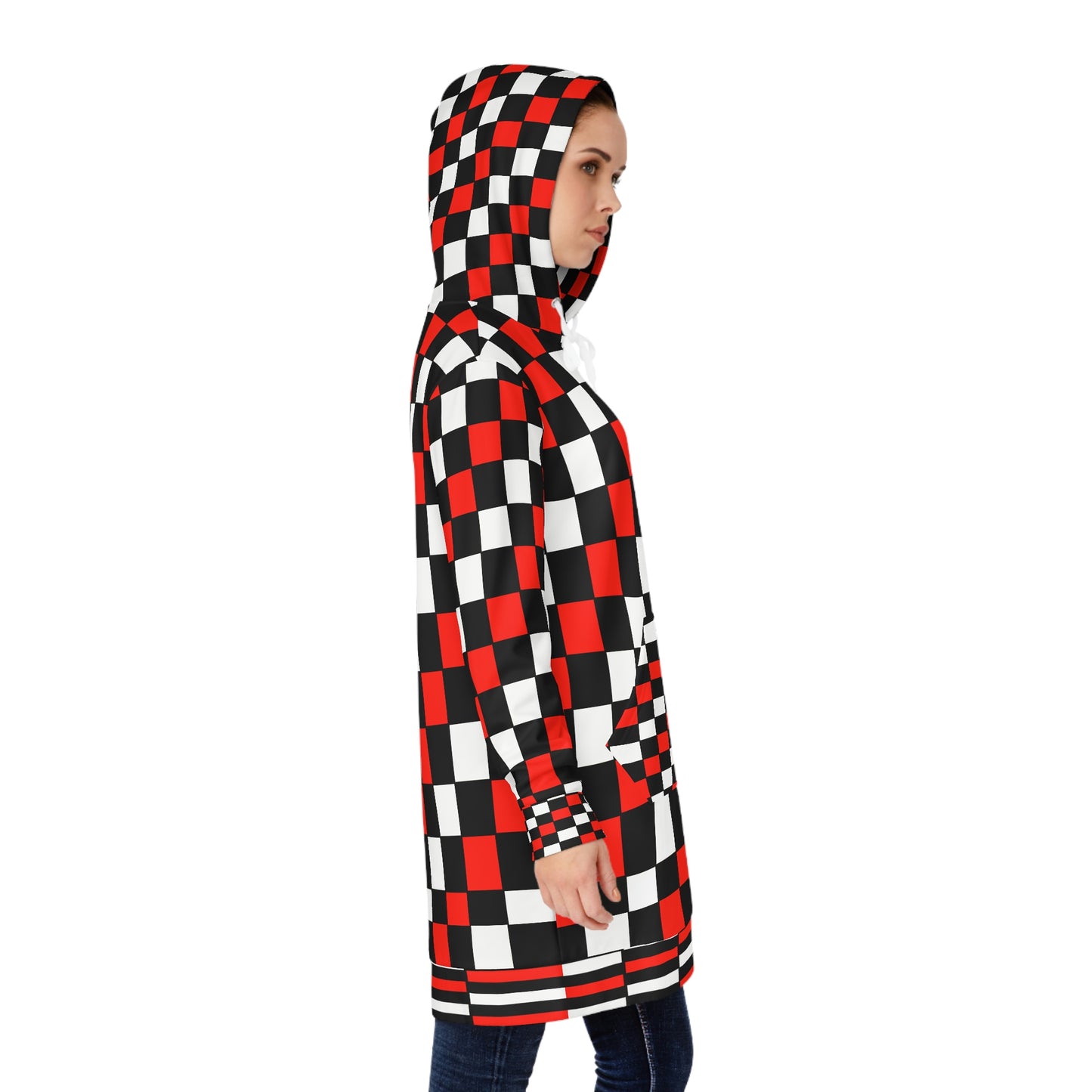 Women’s Hoodie Dress – Retro Checkerboard 60s Style