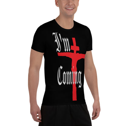 Men’s Athletic T-Shirt – I’m Coming Gothic Christian Art