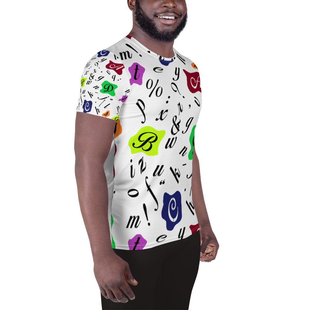 Men’s Athletic T-Shirt – Letters Retro Typographic Abstract Art