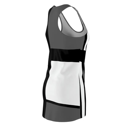 Racerback Dress – 60s 2 Black White & Gray Geometric Style