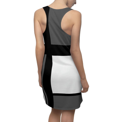 Racerback Dress – 60s 2 Black White & Gray Geometric Style