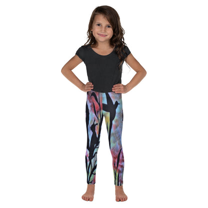 Kids leggings “Animals” featuring bird and squirrel silhouettes on colorful branches; playful, fantasy-inspired design for everyday wear (school, park, home