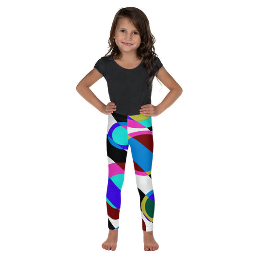 Kids leggings “Bubble 3” with colorful geometric abstract shapes inspired by 60s and 70s retro design.