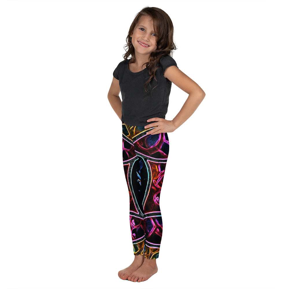 Kids leggings “Rune 2” featuring a Celtic-inspired geometric pattern with deep vibrant colors and modern artistic symmetry.