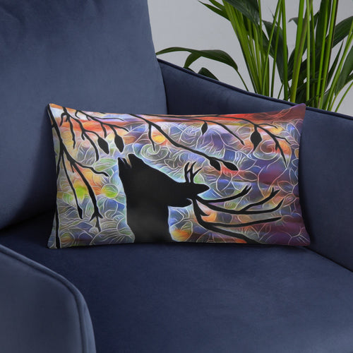 a picture of a couch with a painting on it 