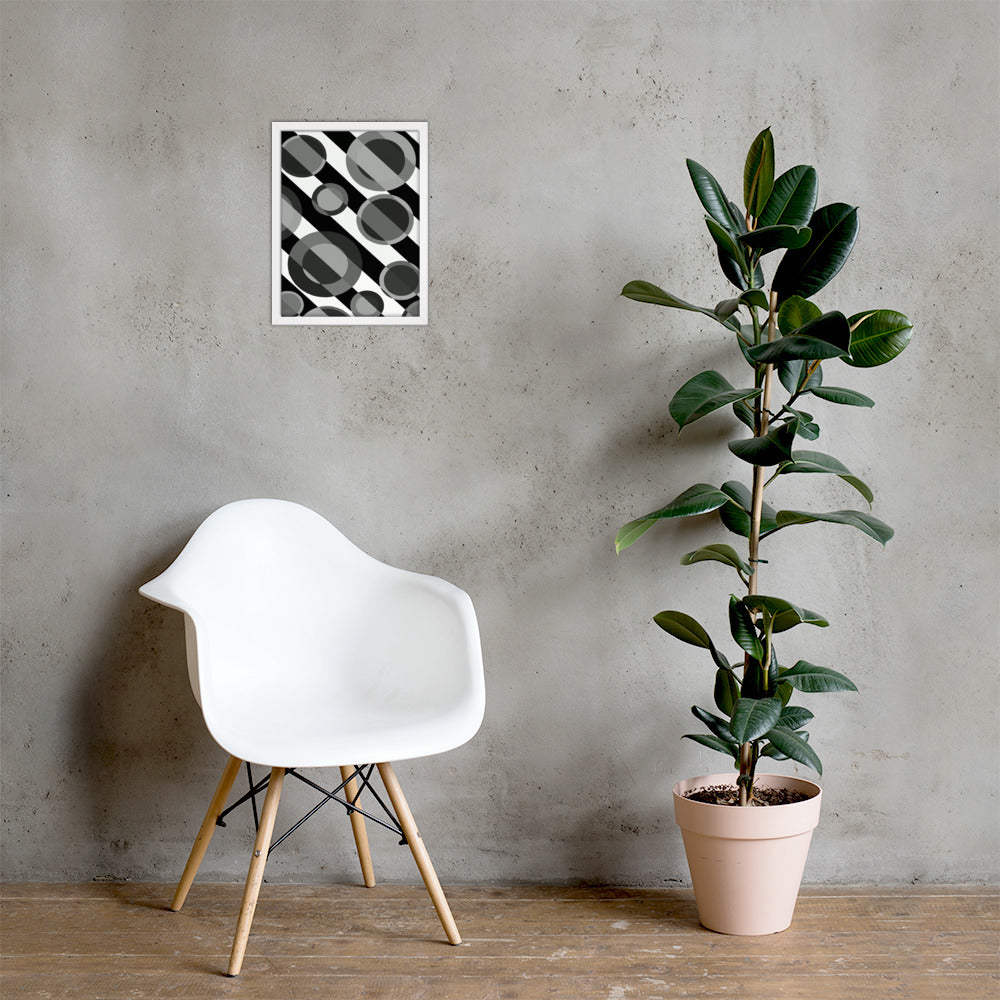 a chair and a plant in a vase on a table 