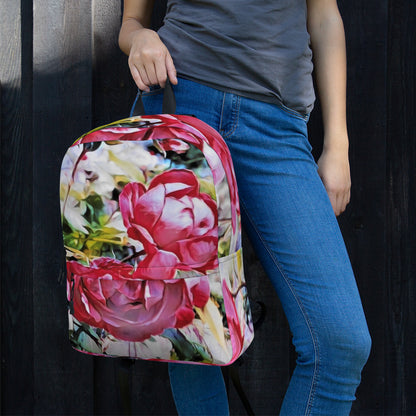 a man with a red shirt holding a red suitcase 